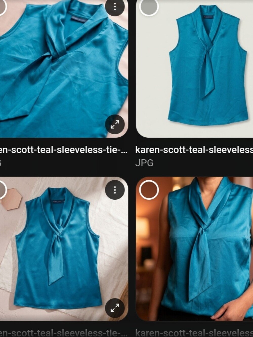 Karen Scott Sleeveless Tie-Neck Camisole in Turquoise Blue